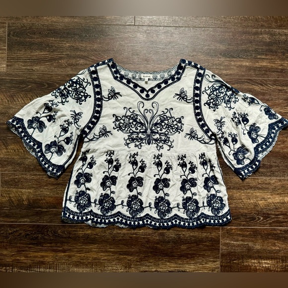 Anthropologie Kindred Boho Peasant Top Bohemian Embroidered Shirt Blouse Large L - Picture 5 of 5